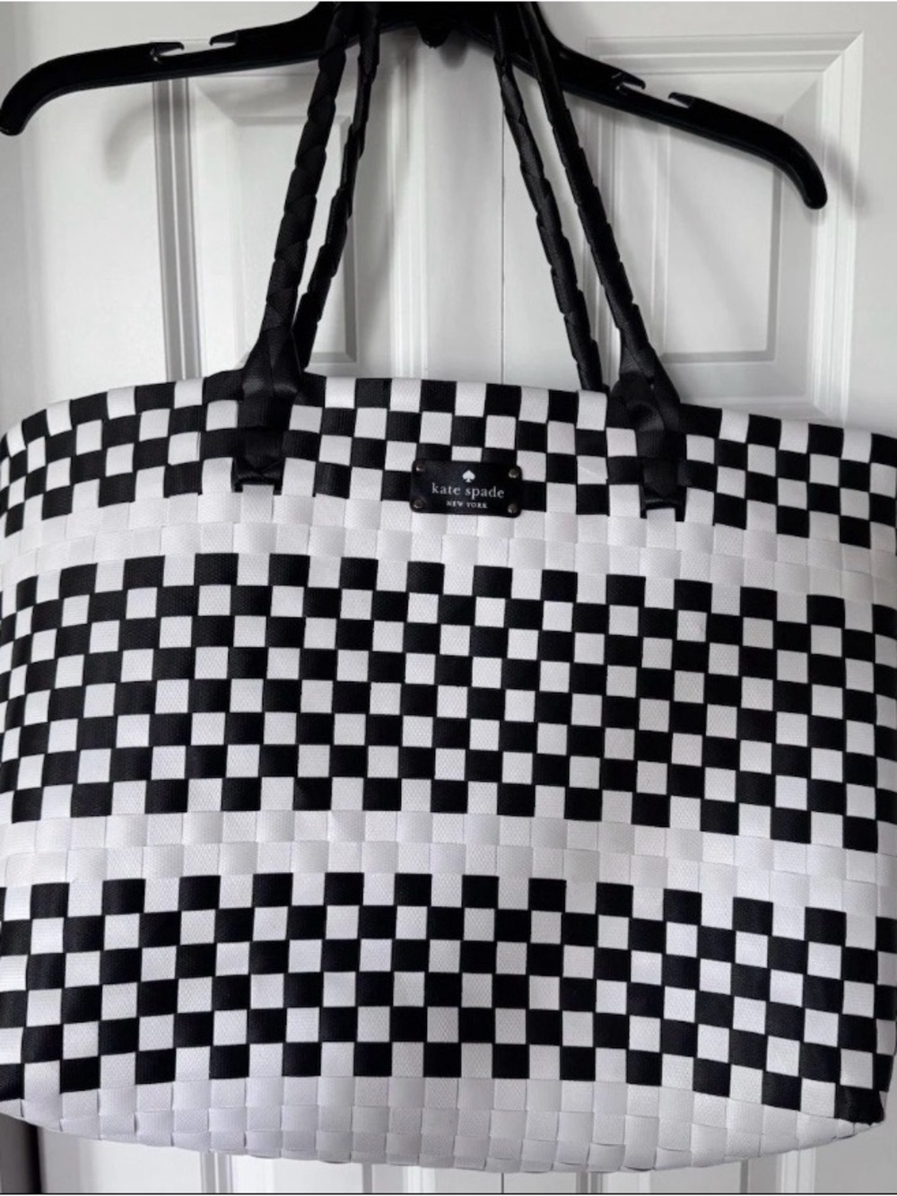 kate spade Black and White Checkerboard Woven Tote
